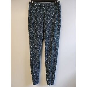 Pop Fit Leggings Sz L Green Celestial Star Print Ankle Length Leggings w Pockets